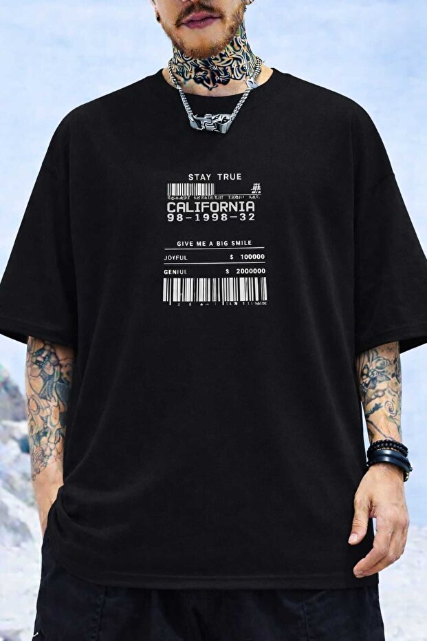 Barcode Printed Black T-Shirt