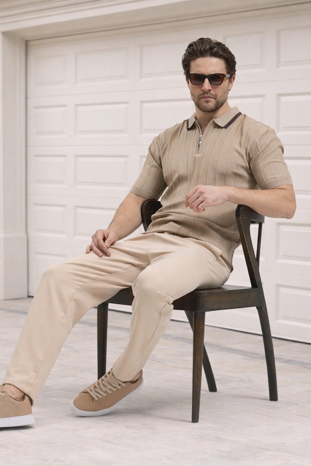 Polo Neck Knitwear Men's Cotton T-Shirt