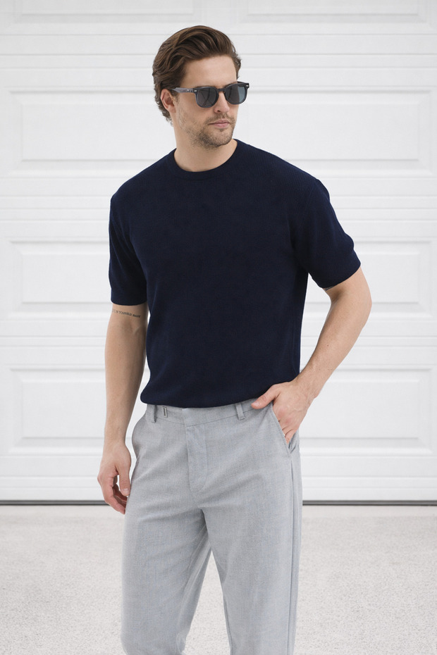 Crew Neck Knitwear Men's Cotton T-Shirt