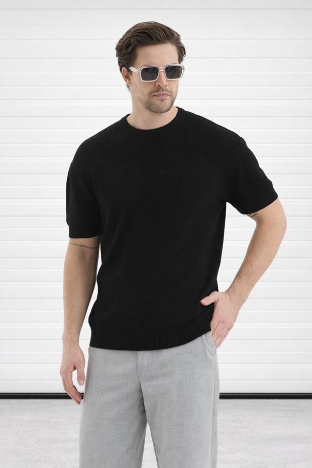 Crew Neck Knitwear Men's Cotton T-Shirt