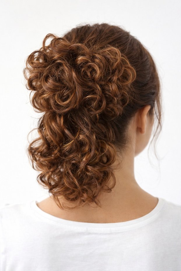 Coffee-Colored Instant Bun Clip Natural Wavy Voluminous Ponytail Clip-On Bun Apparatus