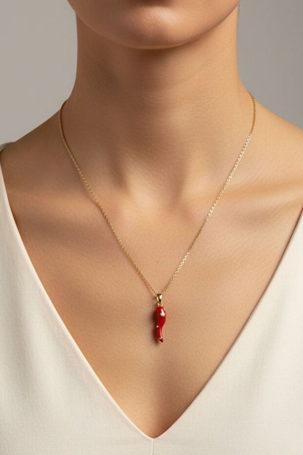 Gold Color Zircon Stone Pepper Necklace (45 cm)