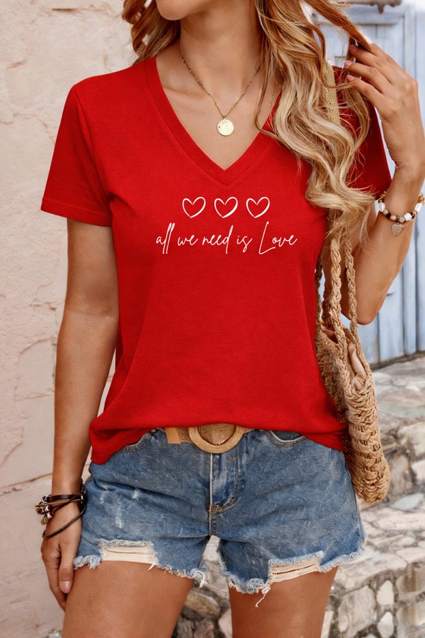 Mix Printed Women's V-Neck Relaxed Fit Full-Fit T-Shirt