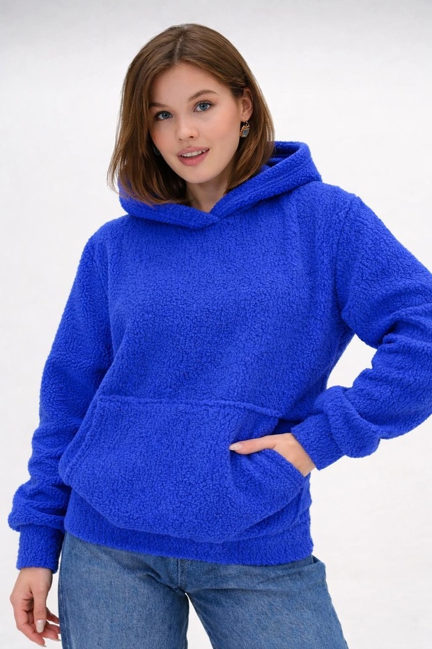 Women's Plush Rubber Kangaroo Pocket Hooded Comfortable Fit Standard Sweatshirt