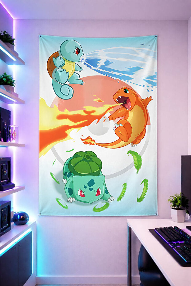 سجادة حائط منقوشة من Pokemon-2، قماش عالي الجودة، ديكور غرفة، سجادة حائط للألعاب