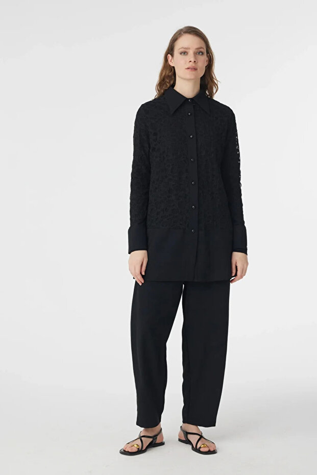 Lace Detailed Black Suit 1743