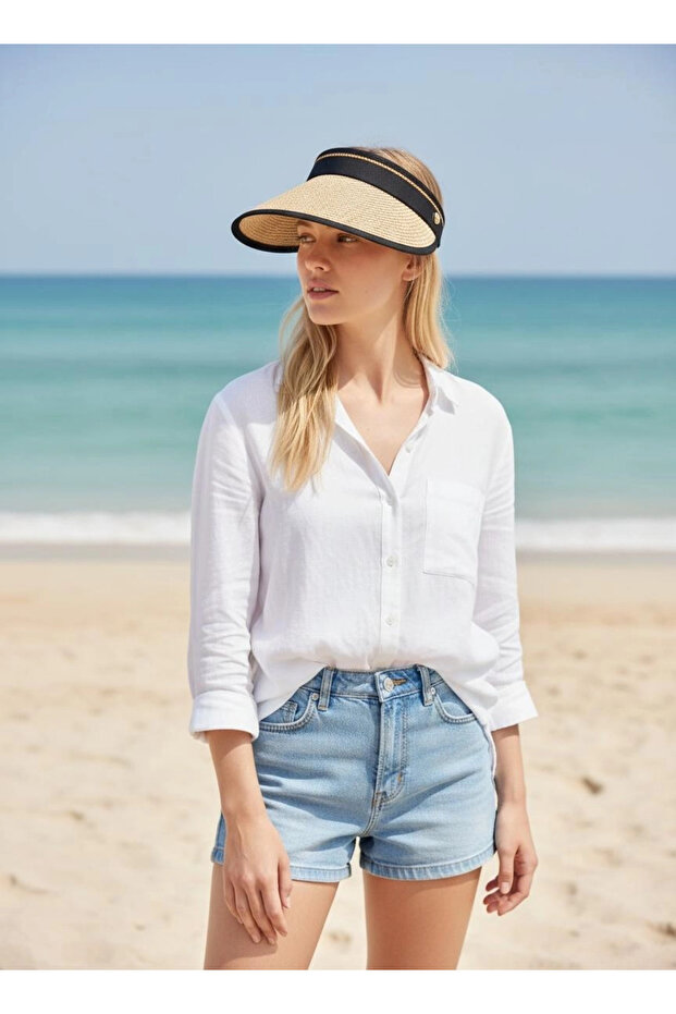 قبعة واقية من الشمس قابلة للتعديل بنمط القش الكريمي - 3