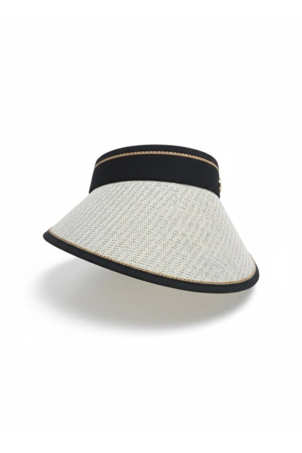 قبعة بيضاء من القش بنمط منقوش وقابلة للتعديل - 3