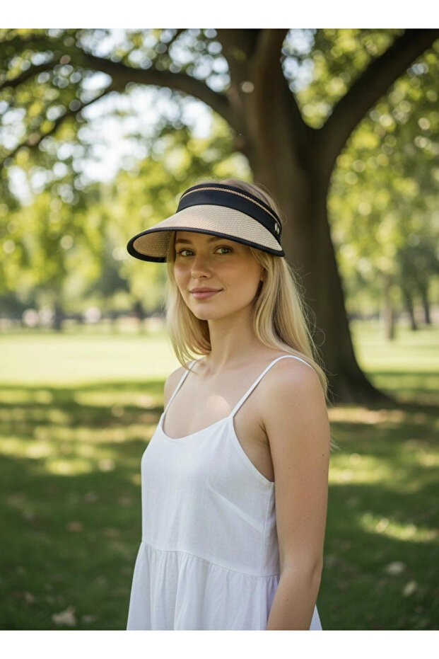 قبعة واقية من الشمس قابلة للتعديل بنمط القش الكريمي - 2