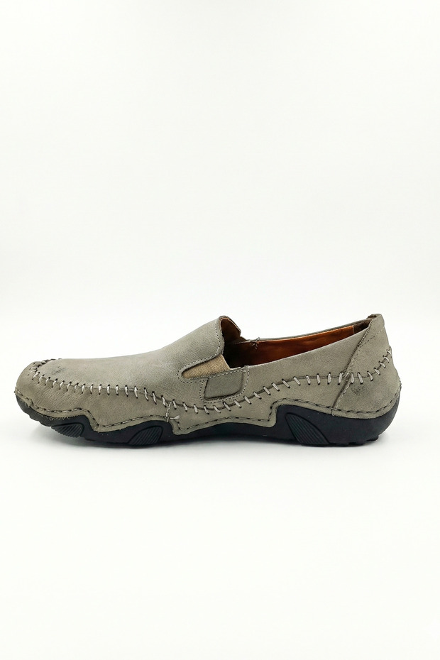 Genuine Leather Men's Gray Loafers/Moccasins – Comfortable Casual Shoes, Non-Slip Sole