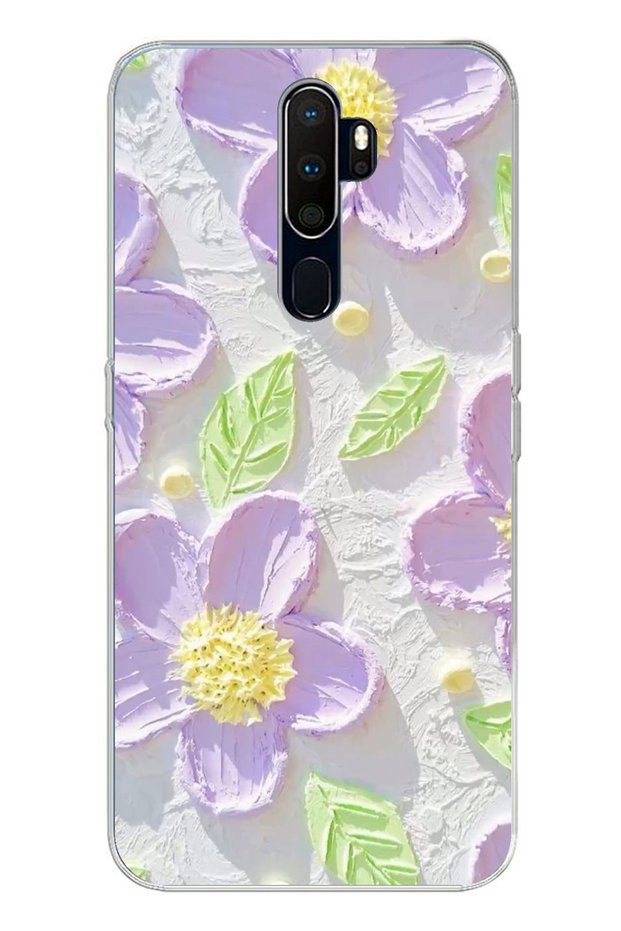 Oppo A5/A9 2020 Compatible Purple Daisies Watercolor Printed Silicone Case