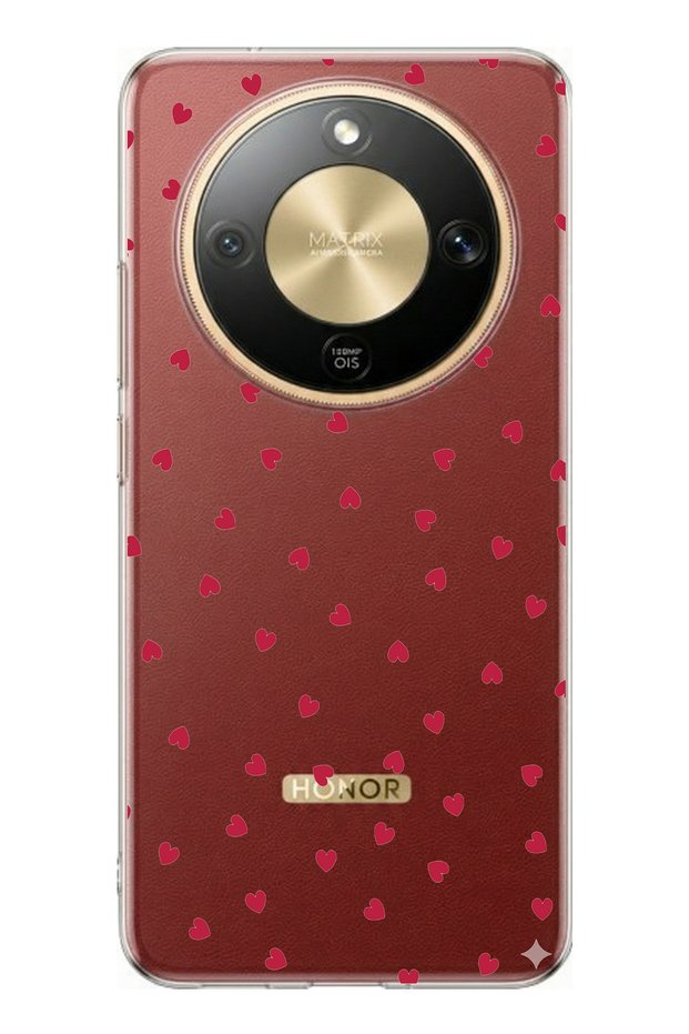 Honor Magic 8 Lite Compatible Red Hearts Design Printed Silicone Case
