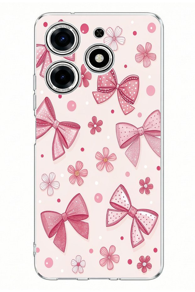 Tecno Spark 10 Pro Compatible Pink Bow, Flower and Polka Dot Printed Silicone Case