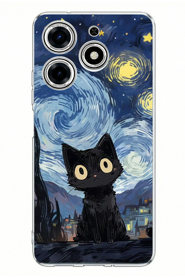 حافظة سيليكون مطبوعة بتصميم Midnight Cat متوافقة مع هاتف Tecno Spark 10 Pro - 1