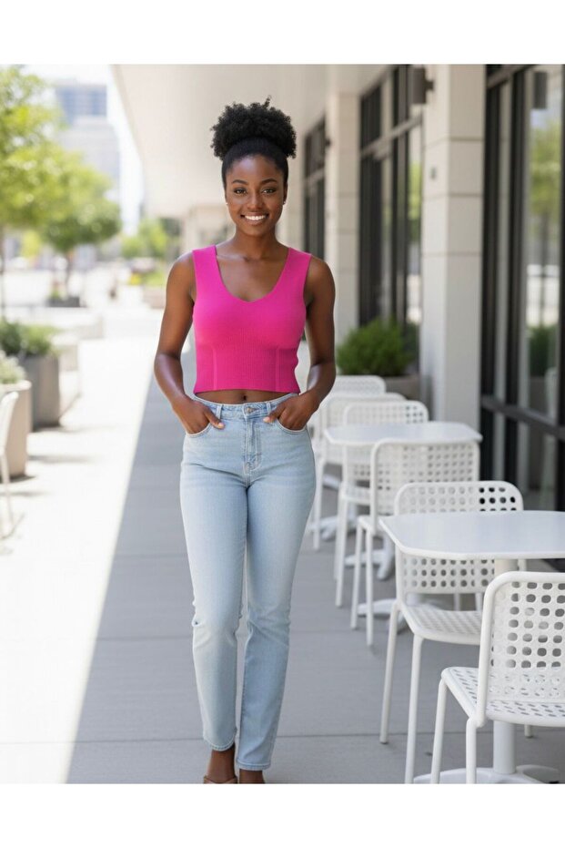 قصة ناعمة ذات رقبة على شكل حرف V - 3