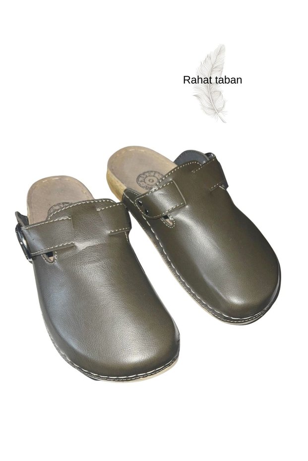 Women's Olive Green Orthopedic Buckle Casual Shoes – Narrow Fit Comfortable Casual Home & Work Slippers