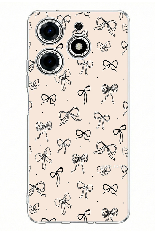 Tecno Spark 10 Pro Compatible Black Bow Patterned Cream Color Printed Silicone Case