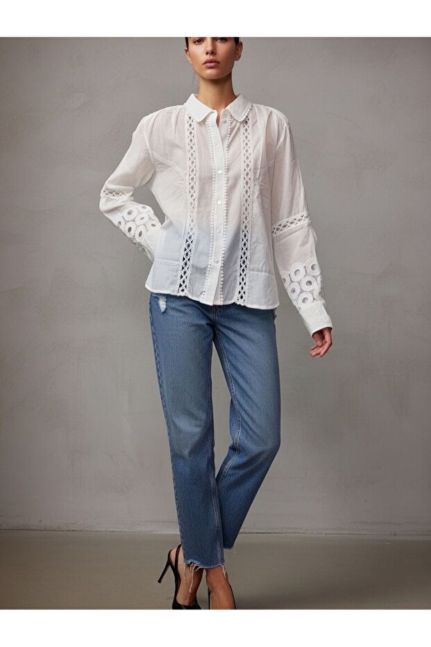 İŞLEMELİ OVERSIZE GÖMLEK - 1