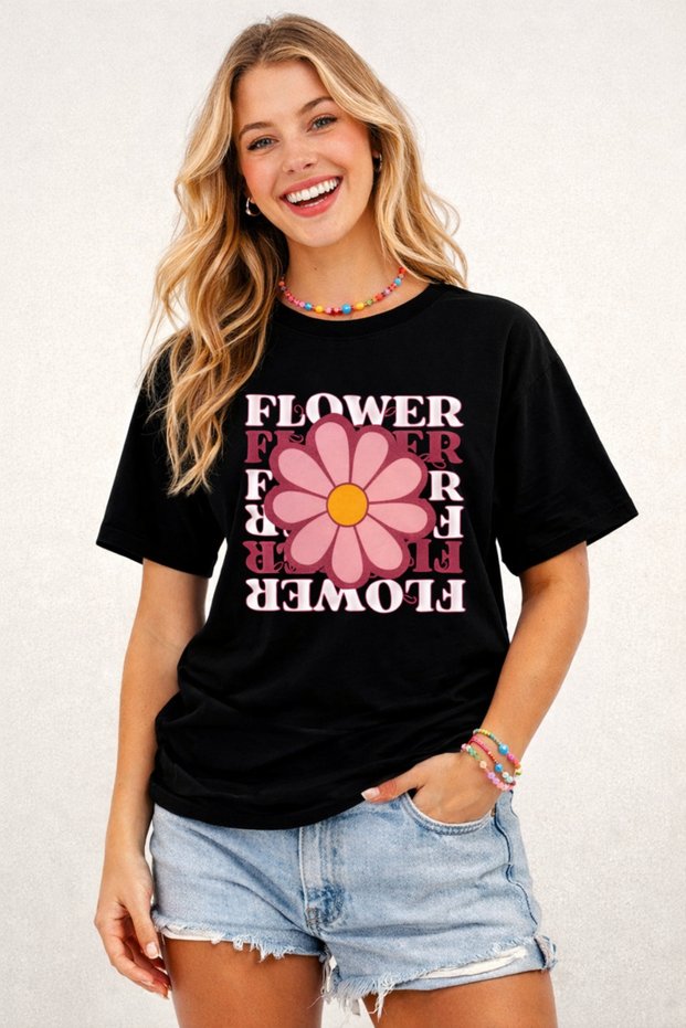 Flower Printed Cotton Relaxed Fit Round Neck Unisex T-Shirt