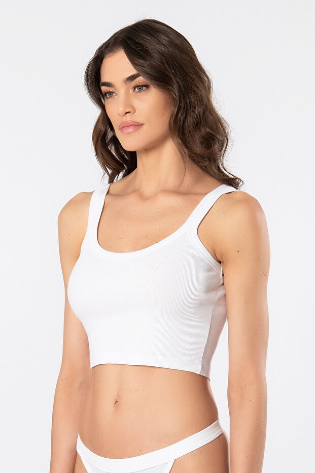 Women's Strappy Ribbed Crop Tank Top 3405/White