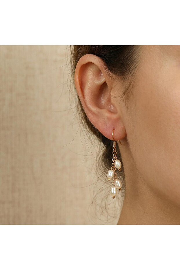 Salkım Model İnci Steel Earrings – Gold Color