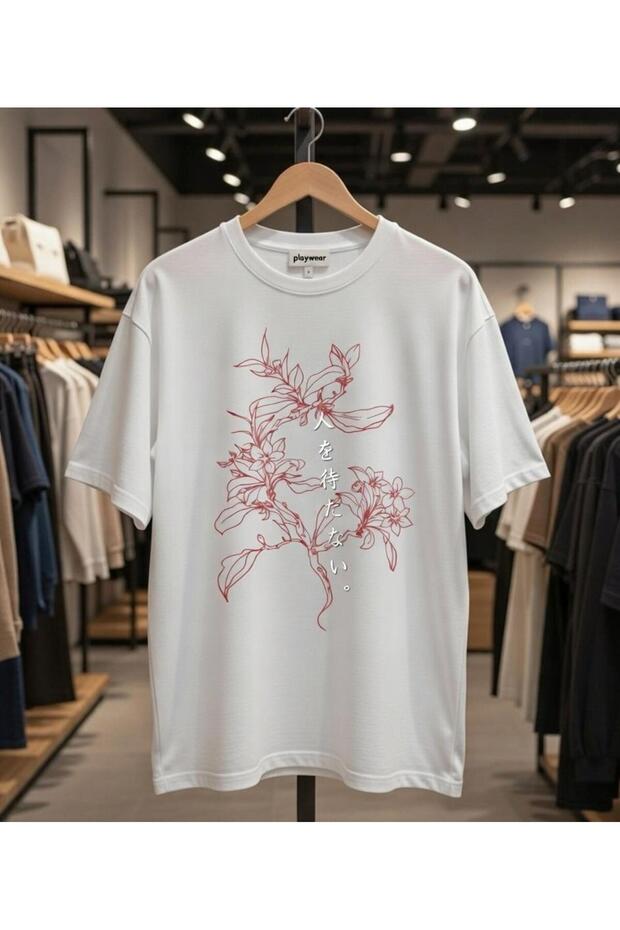 Jabonca Red Minimal Floral Printed Regular Fit 100% Cotton Black T-Shirt