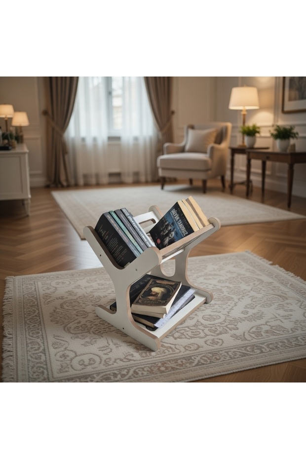 منظم للكتب والمجلات، ديكوري، قابل للفك، أبيض اللون