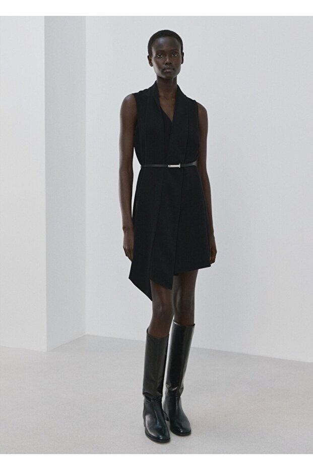 Kemerli fularlı elbise - 2