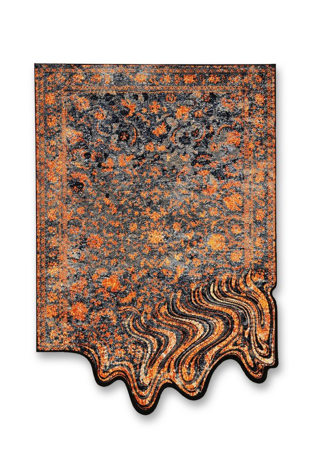 Sdt Orange Gray Tone Abstract Motif Wavy Pattern Woven Base Modern Decorative Carpet Sdt48