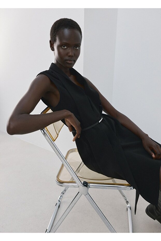 Kemerli fularlı elbise - 1