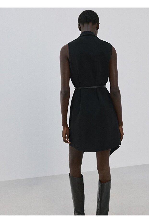 Kemerli fularlı elbise - 4