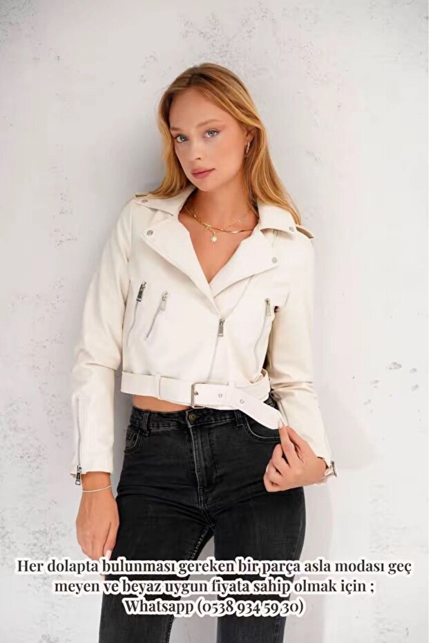 BEYAZ DERİ CEKET - 2