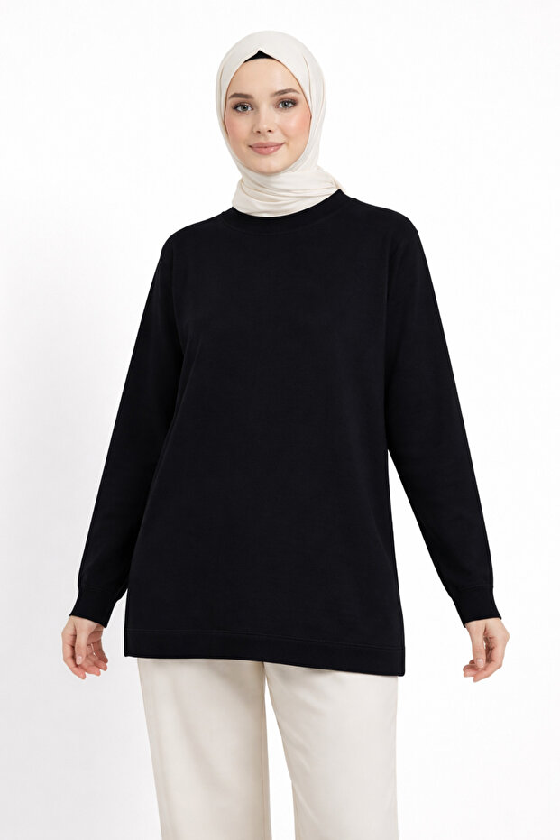 Uzun Kollu Basic Tunik – Black Modest - 1