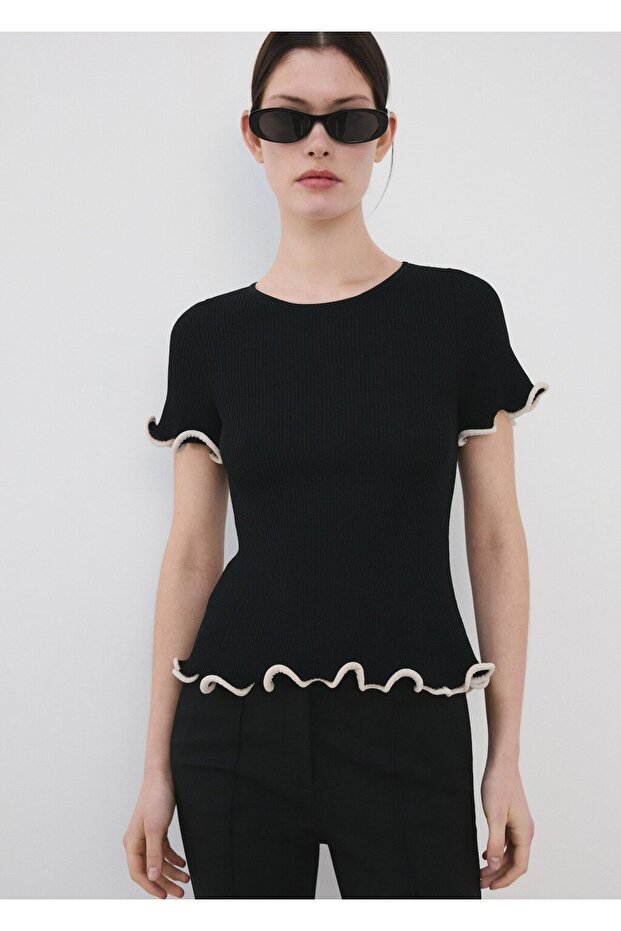 Kontrast şeritli peplum jarse - 1