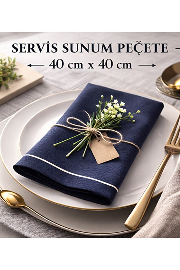 Piko Sarma Detailed Polyester Linen Seamless Presentation Napkin Navy Blue 40 X 40 - 6 Pieces