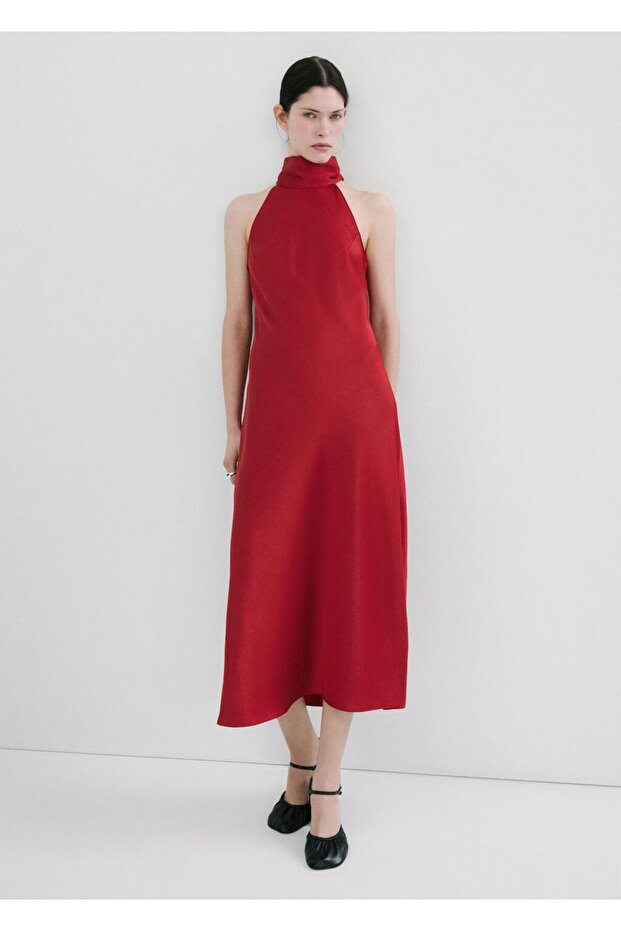 Kurdeleli halter yakalı elbise - 2