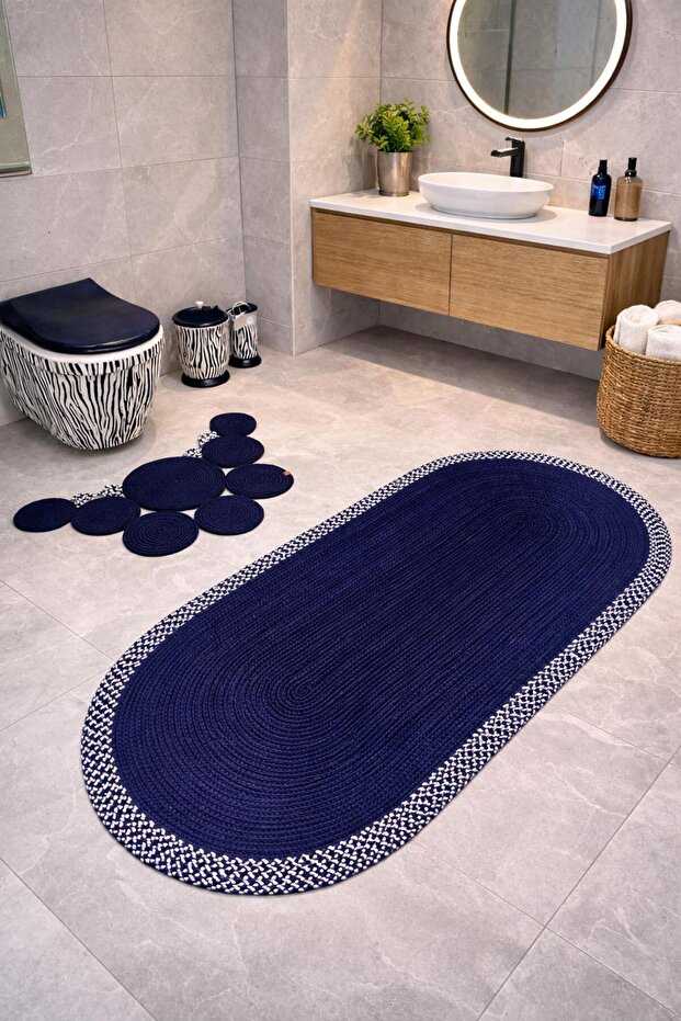 Jute, Straw. Black Bath Mat, Toilet Seat Mat Set of 2