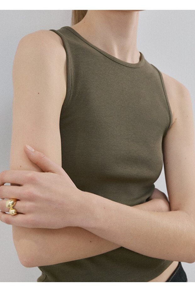 Lastik örgü pamuklu bluz - 1