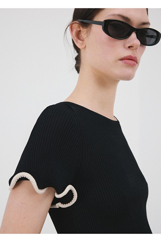 Kontrast şeritli peplum jarse - 6