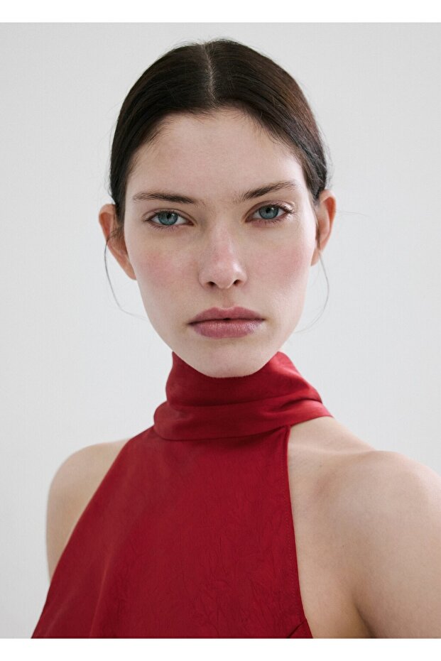 Kurdeleli halter yakalı elbise - 6