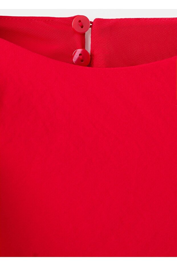 Asimetrik kollu midi elbise - 8