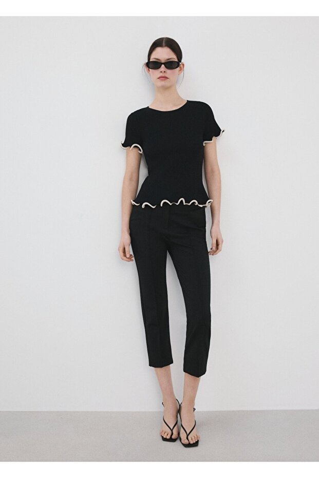 Kontrast şeritli peplum jarse - 2