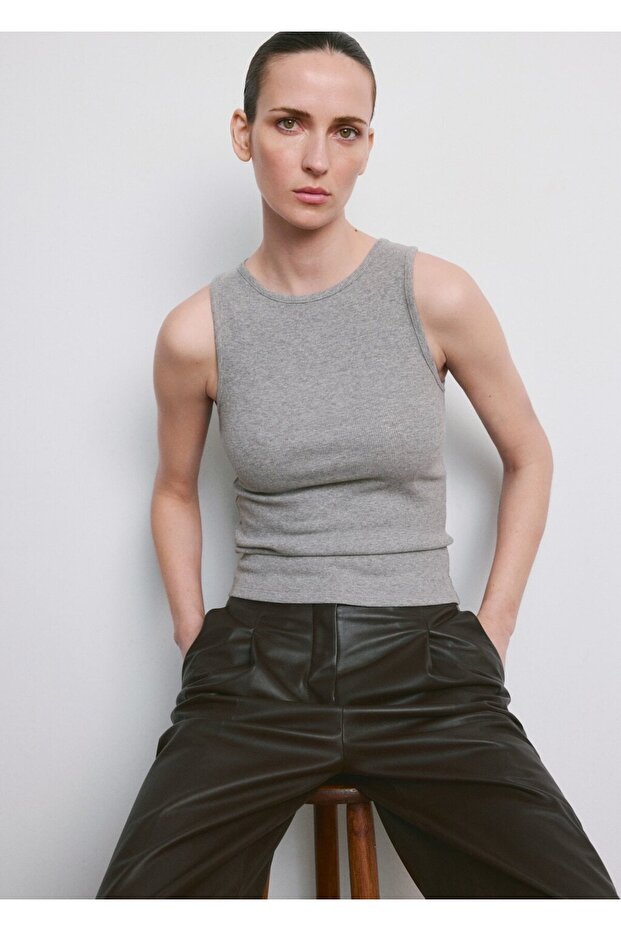 Lastik örgü pamuklu bluz - 7