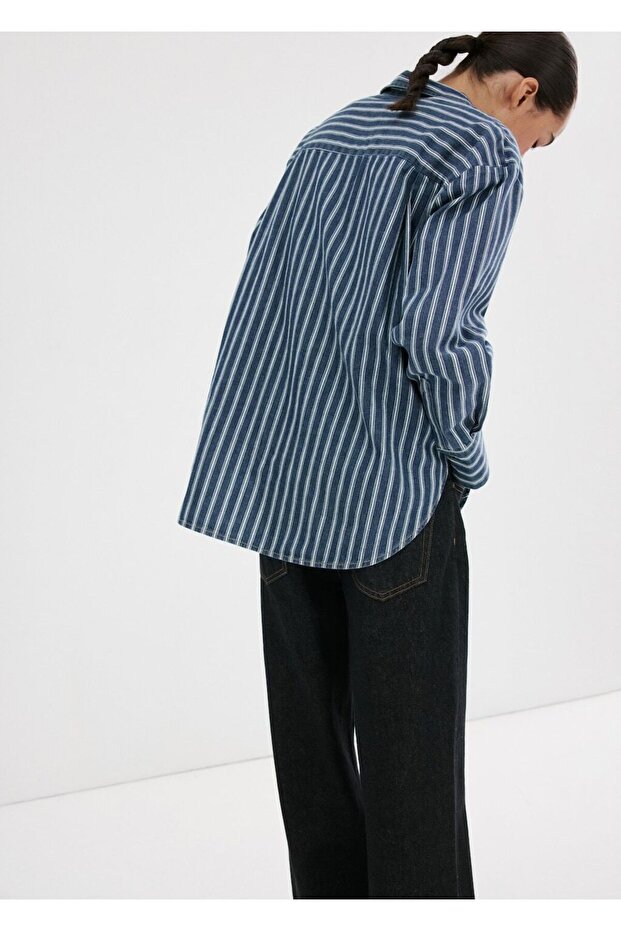 Çizgili kot gömlek - 4