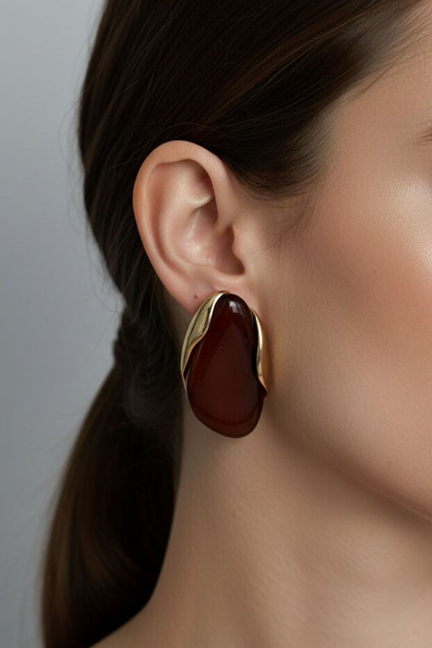Gold Color Brown Resin Earrings (3.5 cm)