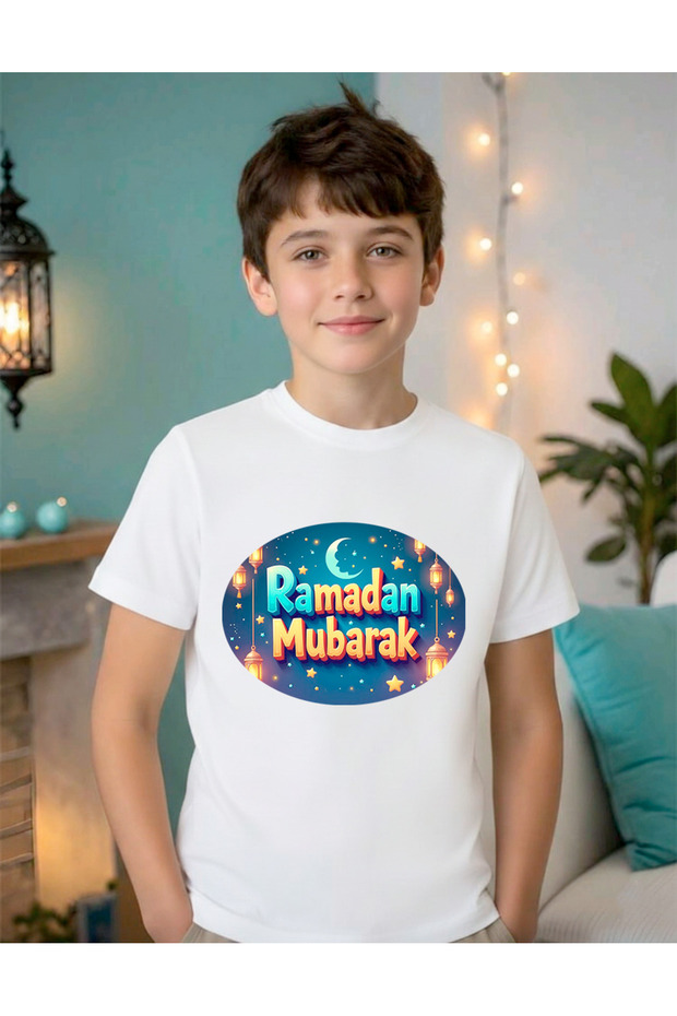 تيشيرت للأولاد مطبوع عليه عيد رمضان، مصنوع من قماش قطني 100%