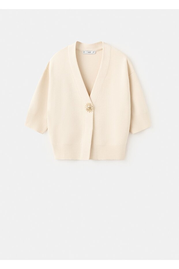 Mücevher düğmeli örgü hırka - 3