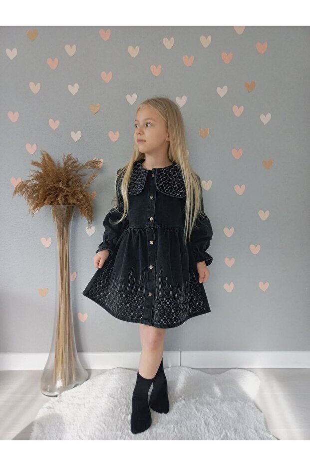 Stone Detailed Denim Dress for Holidays