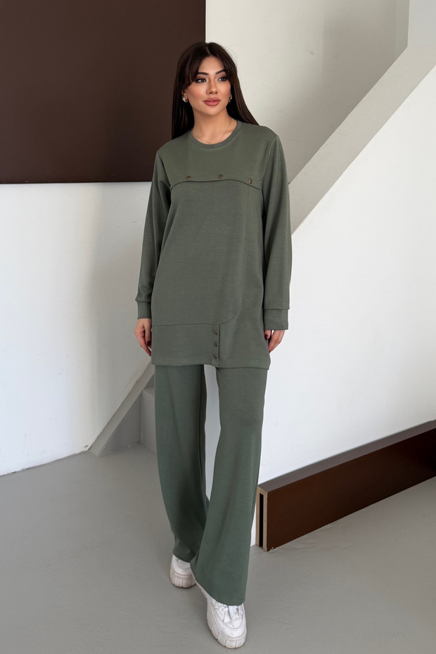 Metal Snap Detailed Asymmetrical Cut Oversize Modal Hijab Suit 3174