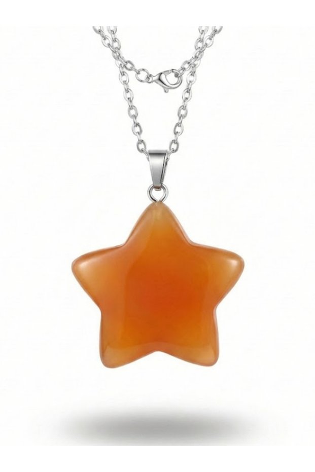 Star Cut Natural Stone Steel Colorfast Pendant and Chain - Special Cut Energy Stone Series
